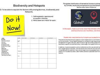 L2 Biodiversity and Hotspots - Edexcel IA2 Geo Ecosystems