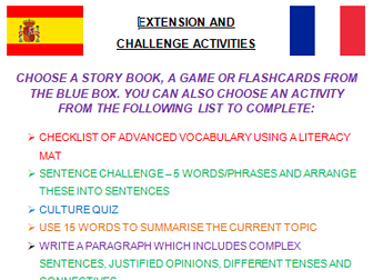 Extension Activities for stretch and challenge in MFL