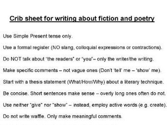 Crib sheet for writing about fiction and poetry