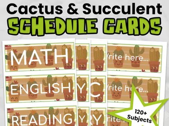Cactus & Succulent Editable Classroom Timetable Cards with Clocks | Primary Visual Timetable