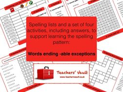 Y5 Spelling Activities Pack Words Ending Able