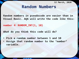 AQA Pseudocode Series of Lessons