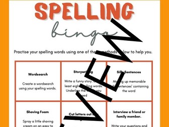 Spelling Bingo Board