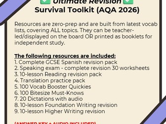 AQA (2026) GCSE Spanish: Ultimate Revision Survival Toolkit (complete speaking, writing, reading & listening exam prep bundle)