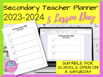 Secondary Teacher Planner 2023-2024 – 5 Lesson Day including Saturdays