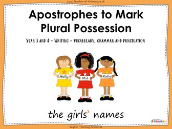 Apostrophes to Mark Plural Possession - Year 3 / 4