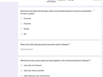 Google Form Quiz Edexcel GCSE Release - Afro Celt Sound System
