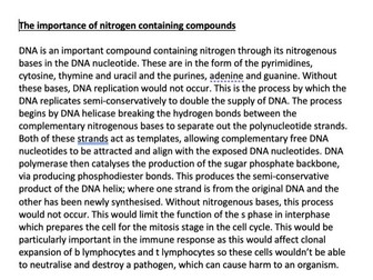 AQA A Level Essay- The Importance of nitrogen containing compounds