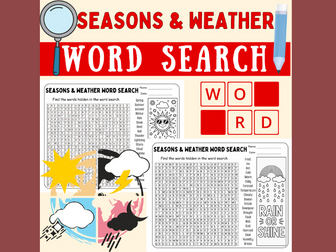 Seasons and Weather Word Search Activities: Science Vocabulary Puzzle Worksheets