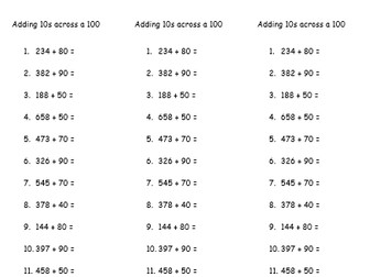 adding 1s across 10 and 10s across 100 questions