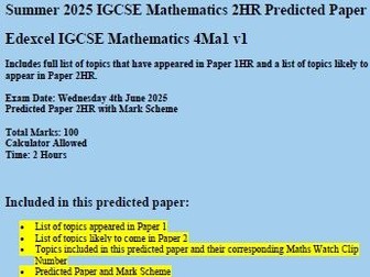 Edexcel IGCSE Mathematics Predicted paper 2HR Summer 2025