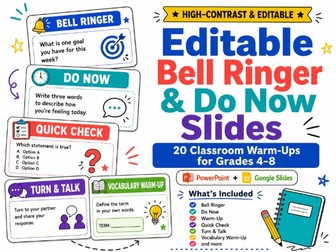 Editable Bell Ringer & Do Now Slides | 20 Classroom Warm-Ups