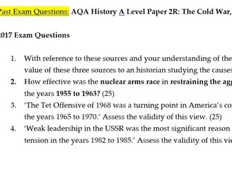 AQA A Level History Paper 2 Cold War Past and Potential Exam Questions Pack