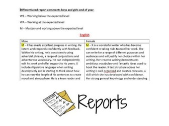 Differentiated report templates KS2