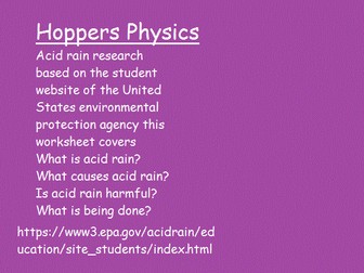 Hoppers Physics Acid rain research worksheet