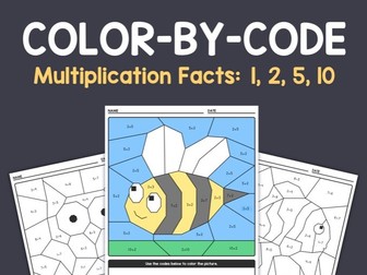 Multiplication Facts 1, 2, 5, 10 | Color By Code Multiplication Worksheets