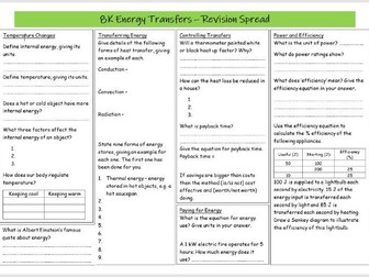 Energy Transfers Revision Spread