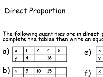 Direct Proportion Worksheet