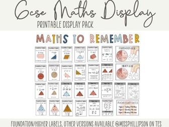 GCSE maths complete display pack - Foundation/higher labels, Formulae, revision exam resource boho