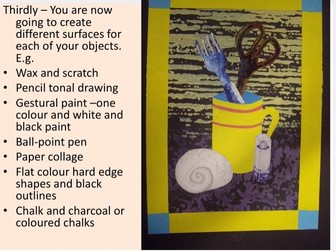 A KS3 ART still-life project: various different techniques, composition, rule of third, art styles