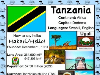TANZANIA History & Geography, Travel The World Worksheet