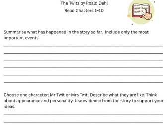 The Twits by Roald Dahl Whole Book Comprehension Booklet | Guided Reading | CFE