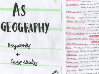 A LEVEL GEOGRAPHY - KEYWORDS REVISION BOOKLET