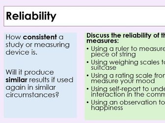 AQA A Level Psychology Research Methods - Reliability lesson
