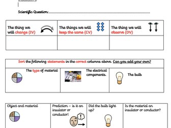 Investigation work sheet - conductors and insulators YEAR4