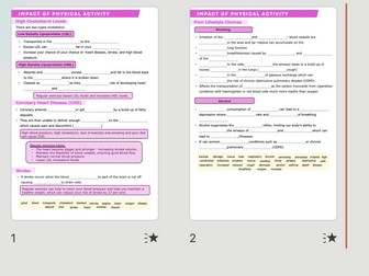 A Level PE - Impact of Physical Activity Worksheets and Answers