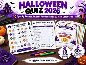 Halloween Quiz 2026 | 10 Spooky Rounds, Student Answer Sheets & Certificates