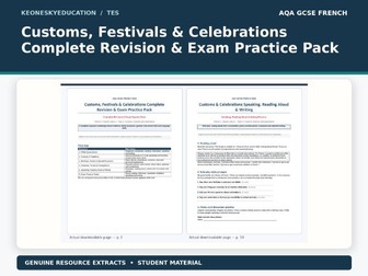 AQA GCSE French 8652 - Customs, Festivals & Celebrations Complete Revision & Exam Practice Pack
