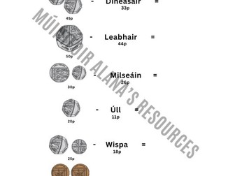 Working out change- Briseadh ó 50p agus £1