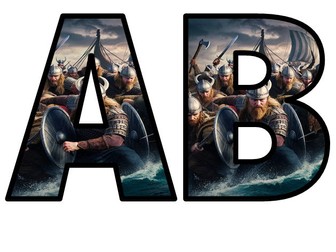 VIKINGS Lettering Whole Alphabet Letter Set Numbers, Signs Instant Classroom Display HISTORY