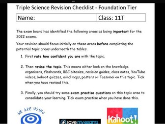 Edexcel Revision Checklist Triple Science Foundation Tier 2022