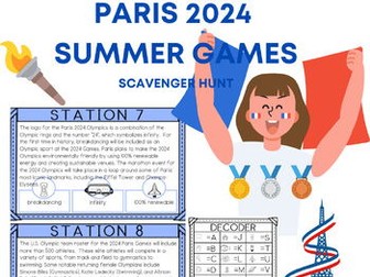 Paris 2024 Summer Games No-Prep Codebreaker Scavenger Hunt End of Year Activity