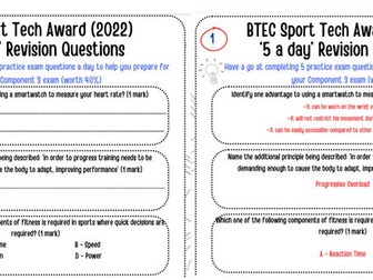 BTEC Tech Award in Sport (2022) Component 3 - '5 a day' Revision Questions and Answers (10 Days)