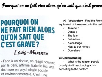 Environment Reading: 2- Pourquoi on ne fait rien alors qu’on sait que c’est grave?