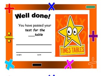 Maths times table certificates