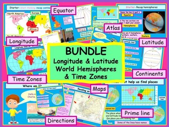 Longitude Latitude Hemispheres & Time Zone Bundle