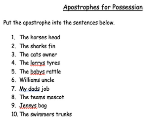 Apostrophes for Possession Activities