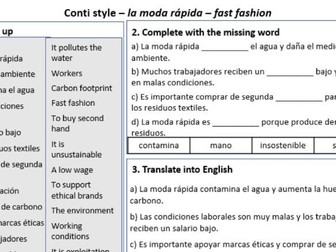 Fast Fashion & Sustainability in Spanish – Conti-Style Vocabulary & Practice Worksheet