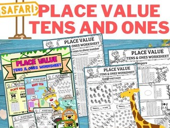 SAFARI themed Place Value/ Tens and Ones worksheet and poster