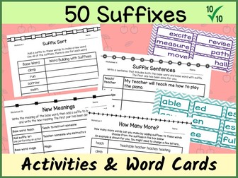 Suffixes - Differentiated Grammar Worksheets and Word Building Activity Cards