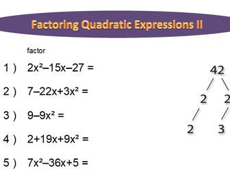 Factoring Quadratic Expressions Worksheet (long)