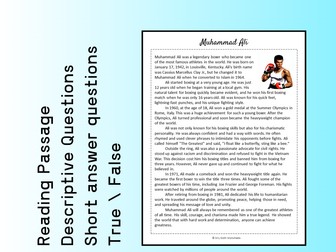 Muhammad Ali Biography Reading Comprehension Passage Printable Worksheet PDF