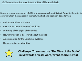 The Way of the Dodo reading comprehension powerpoint