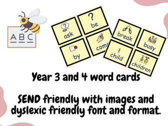 Year 3 and 4 word cards SEND friendly