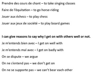 N5/GTCS French - Key vocabulary on relationships (Society)