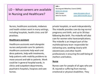 What careers are available in Nursing and Healthcare?